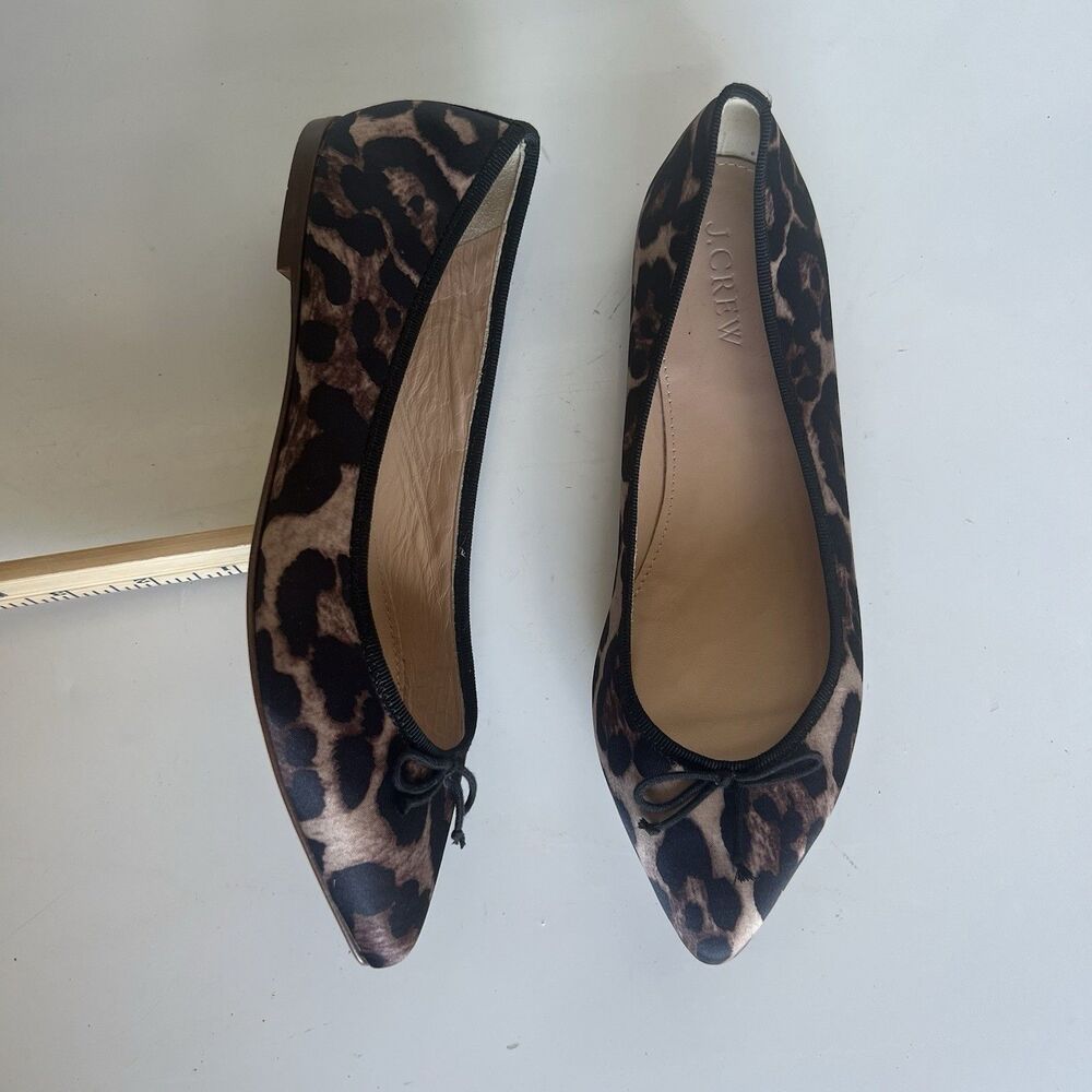 New J Crew Gemma Leopard Bow Satin Flats Size 6.5 Animal Print